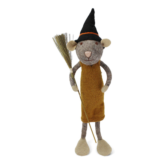 Gry & Sif Mouse Girl Extra Large Grey w/hat & broom