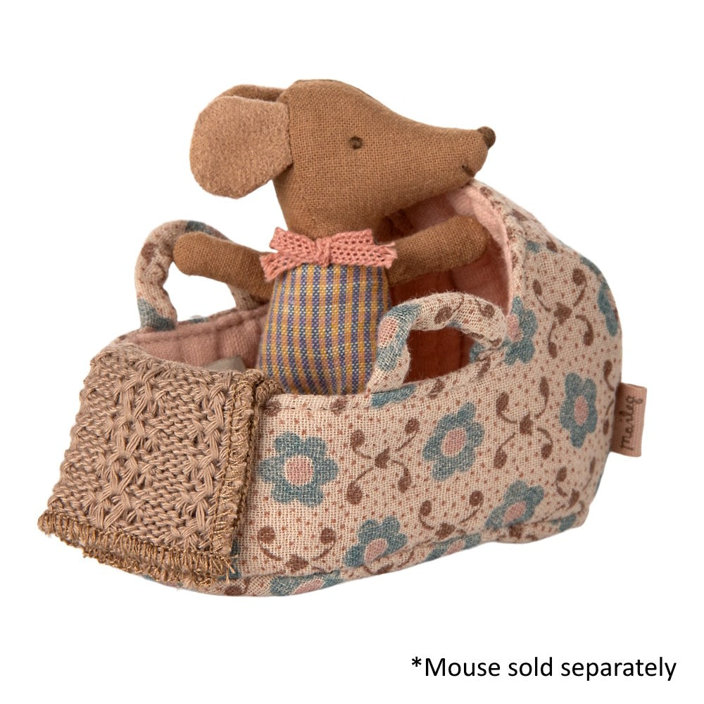 Maileg Carry Cot Baby Mouse Rose