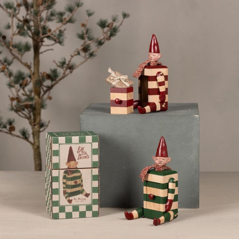 Maileg Elf With Drawer Green