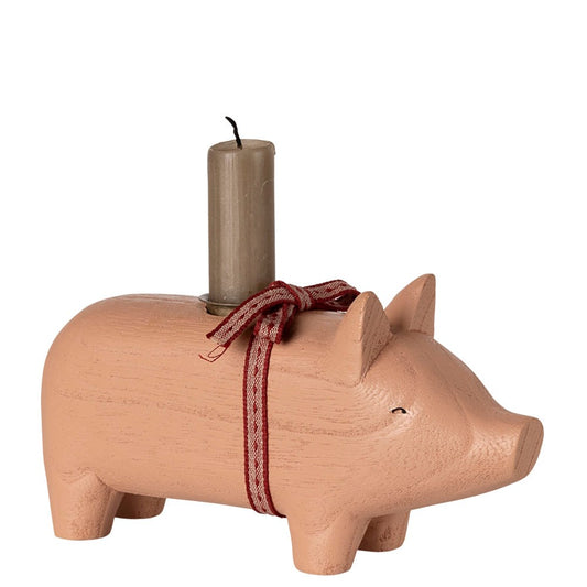 Maileg Wooden Candle Holder Pig Medium Rose