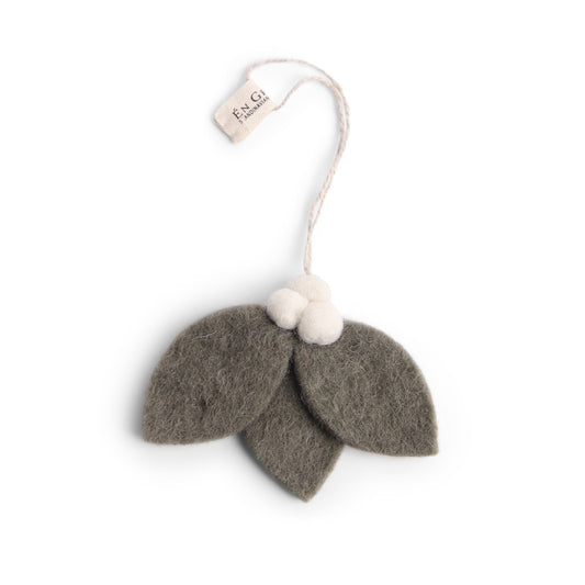 Gry & Sif Dusty Green Leaves Felt Decoration White Berries