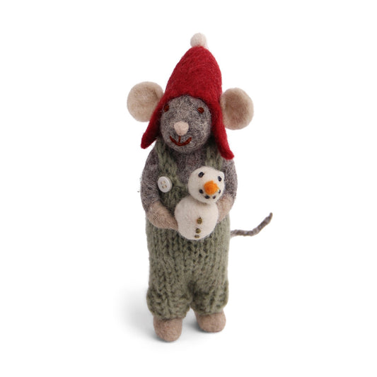 Gry & Sif Mouse Boy Small Grey w/Snowman