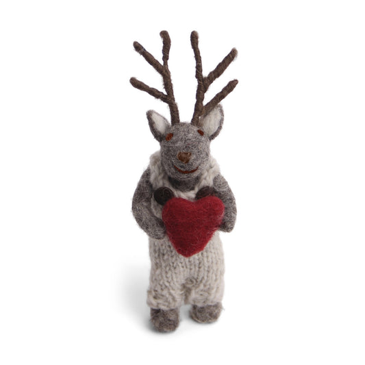 Gry & Sif Deer Boy Small Grey with Heart