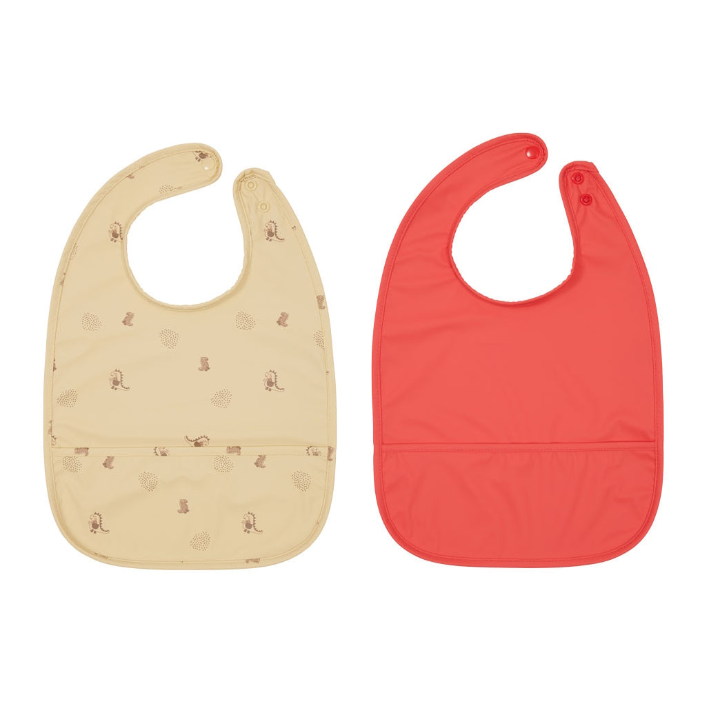 OYOY-dino-bib-2pk-butter-cherry