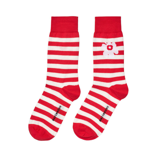 Marimekko Kasvaa Tasaraita Unikko Socks Red 37-39