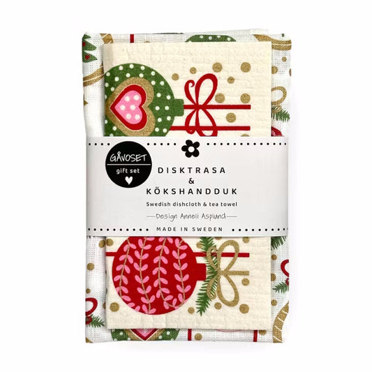 Anneko Christmas Baubles Tea Towel & Dishcloth Gift Set