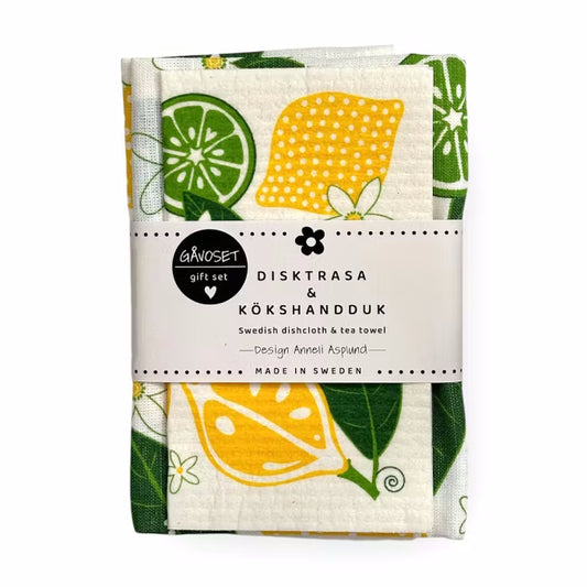 Anneko Citrus Tea Towel Linen & Dishcloth Gift Set