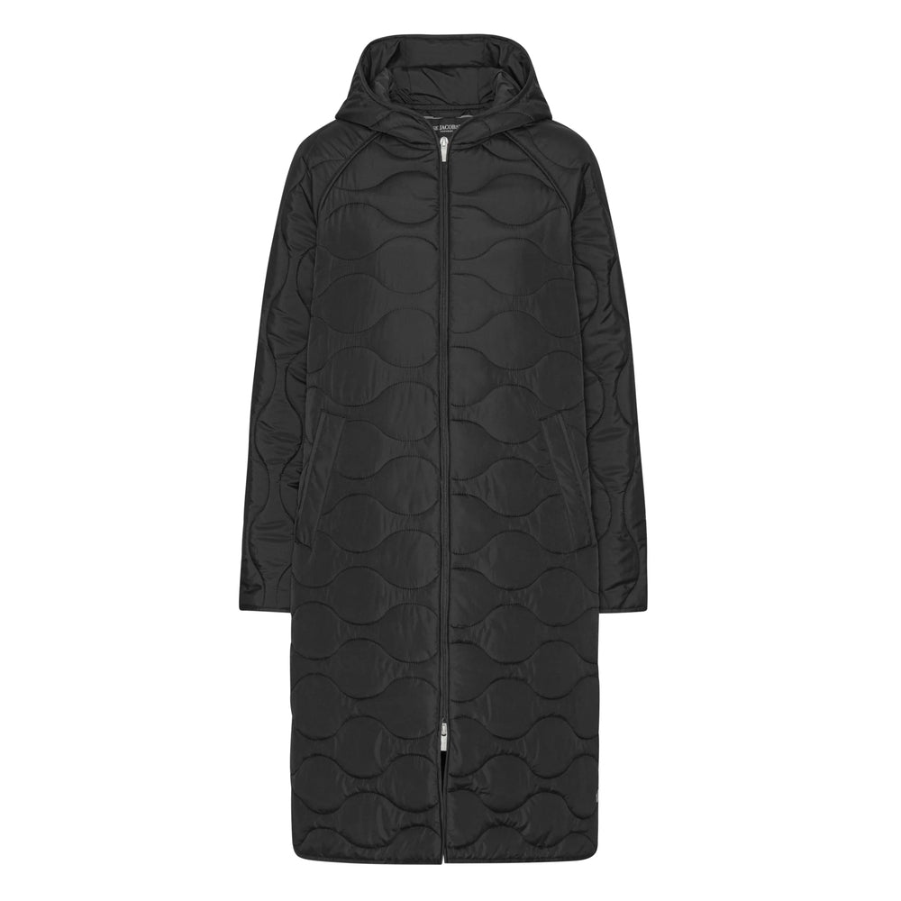 Ilse Jacobsen Long Quilt Hooded Jacket Black