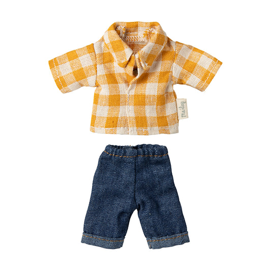 Maileg Yellow Checked Shirt and Pants Dad Mouse