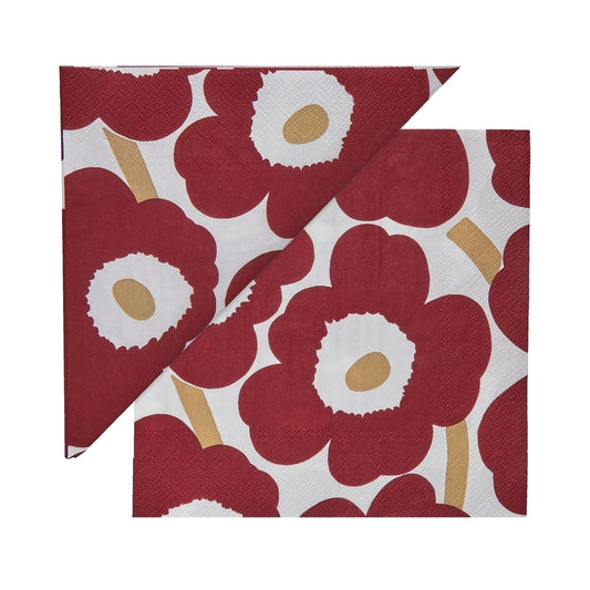 Marimekko-unikko-dark-red-gold-cocktail-napkin