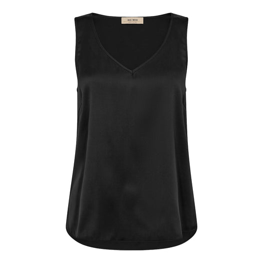 Mos Mosh Astrid V-Neck Silk Tank Top Black