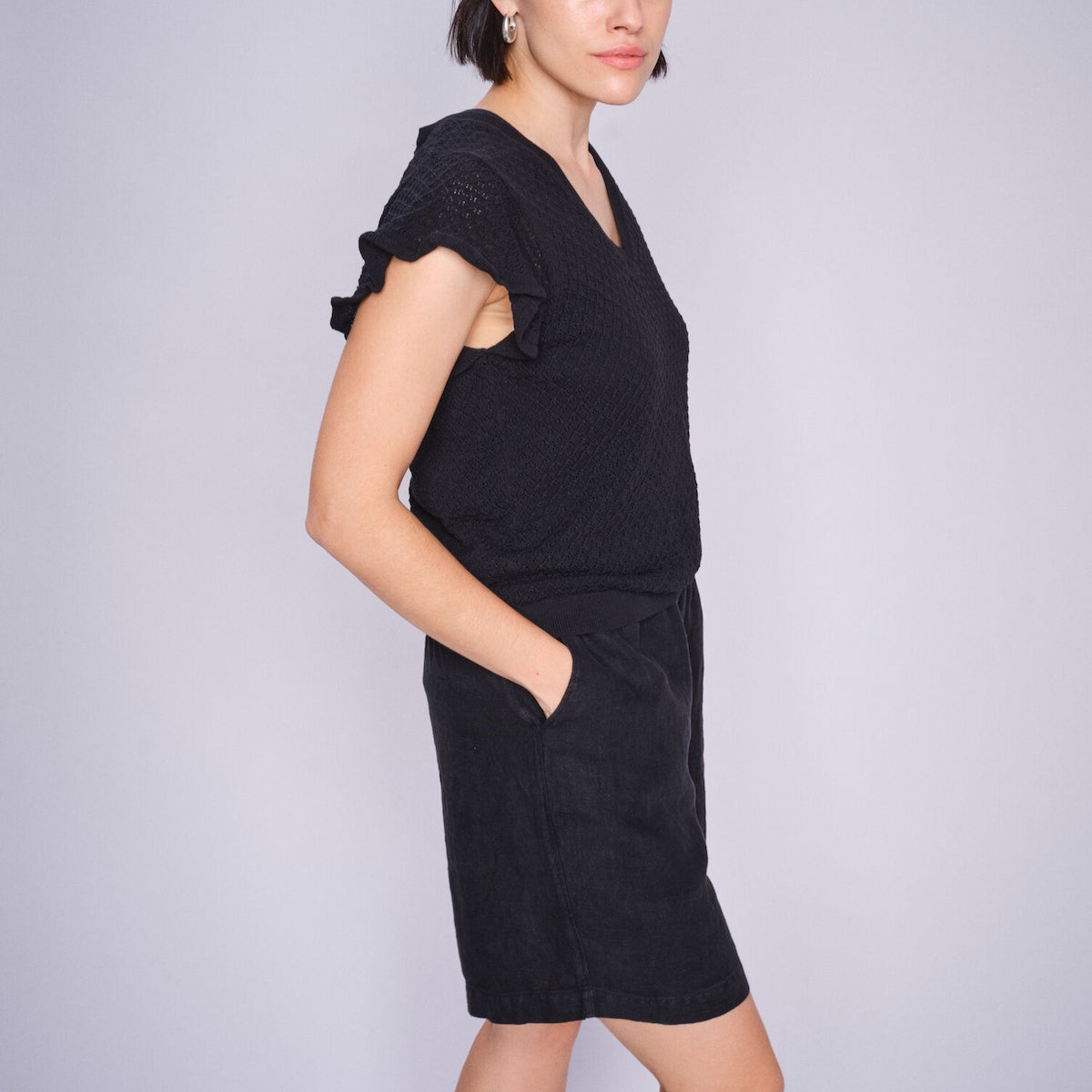 Mos Mosh Emmie Linen Bermuda Shorts Black