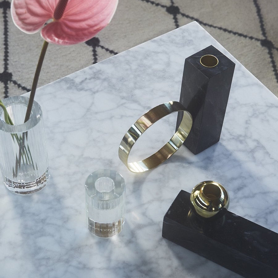 OYOY Tangent Marble & Brass Candle Holder Black