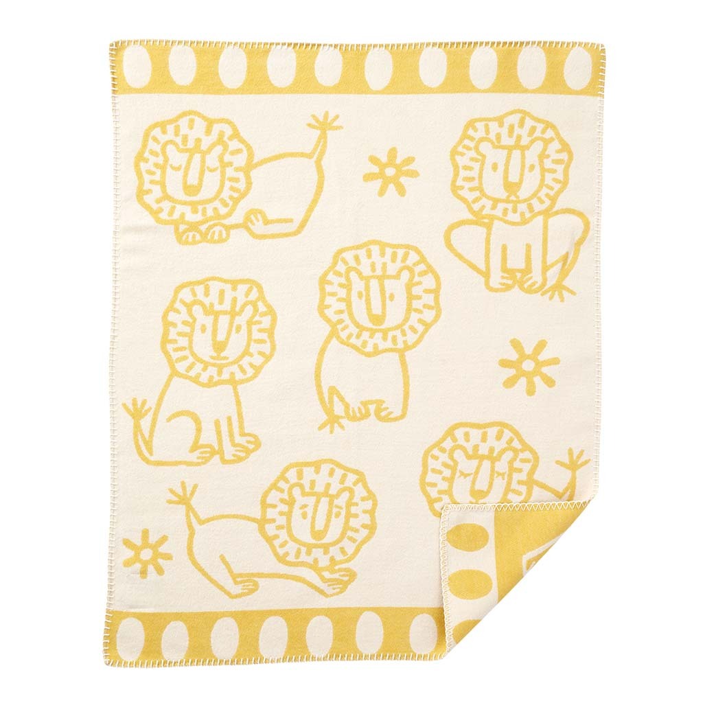 Klippan-lion-organic-cotton-blanket-yellow