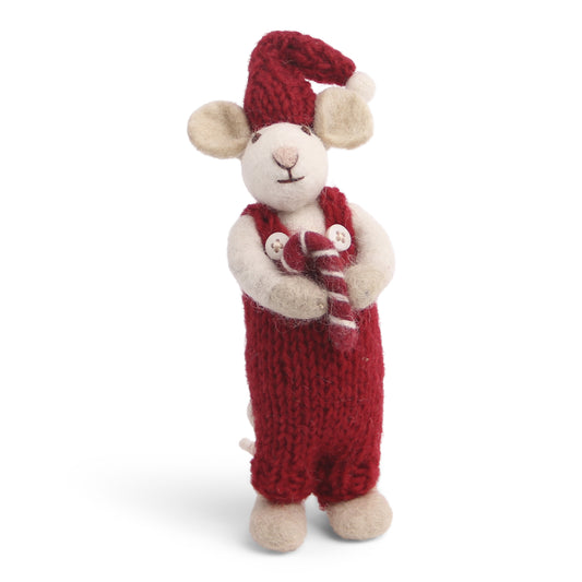 Gry & Sif Mouse Boy Small White w/Candy Cane