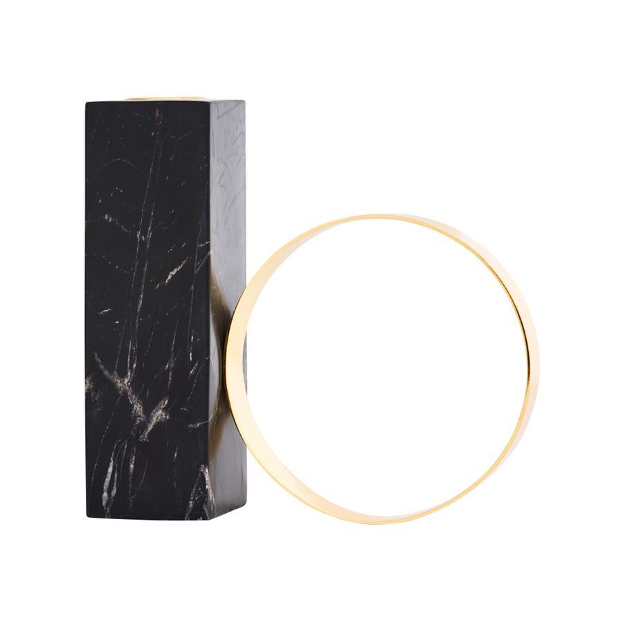OYOY Tangent Marble & Brass Candle Holder Black