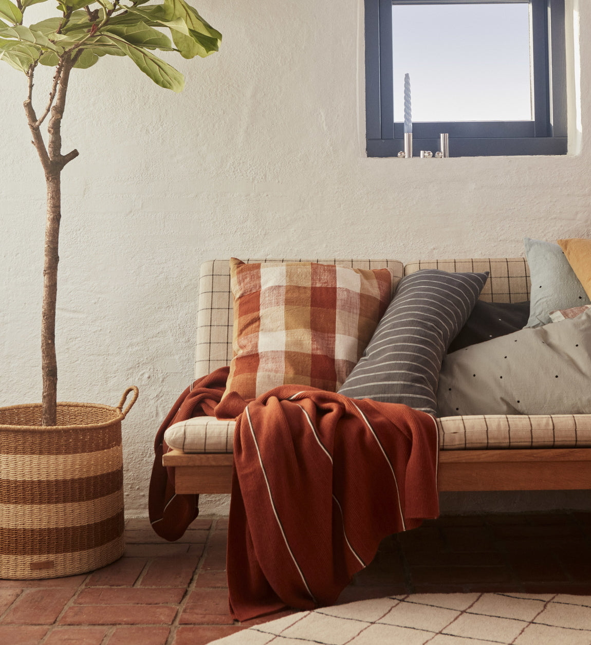 OYOY-kyoto-checker-cushion-dark-sienna