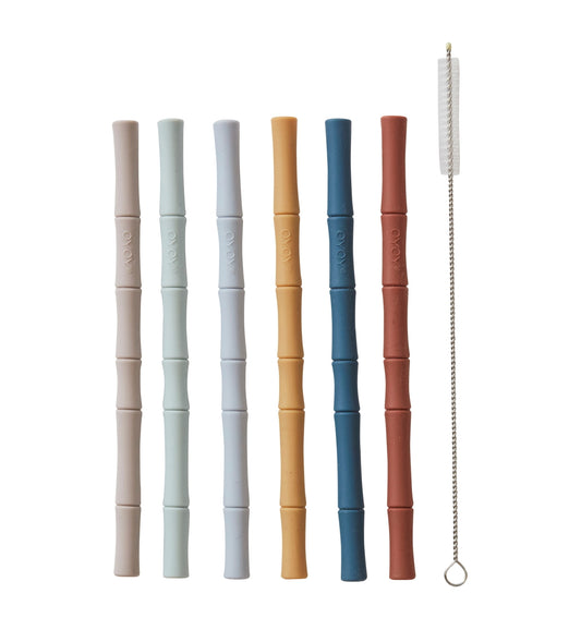 OYOY-bamboo-silicone-straw-6pcs-caramel-blue