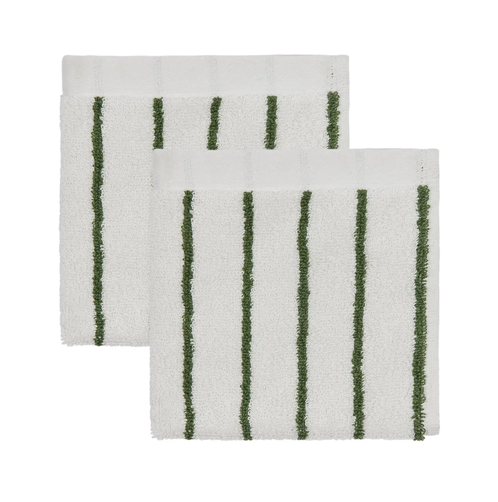 OYOY Raita Organic Cotton Wash Cloth Green-Offwhite 2pk