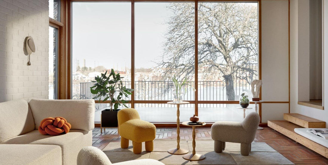 Lulu pouf, knot cushion, pedestal table all by Design House Stockholm 