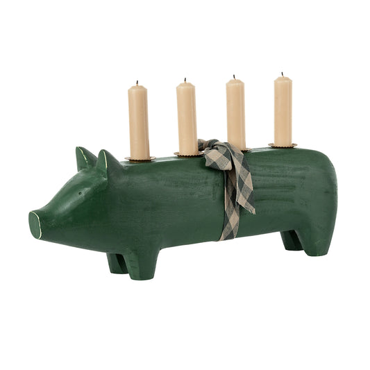 Maileg Pig Candle Holder Large Dark Green