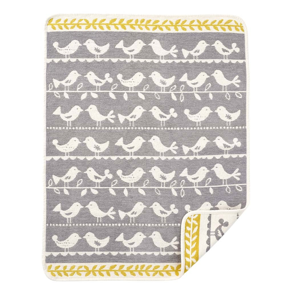 Birds Organic Cotton Blanket Grey