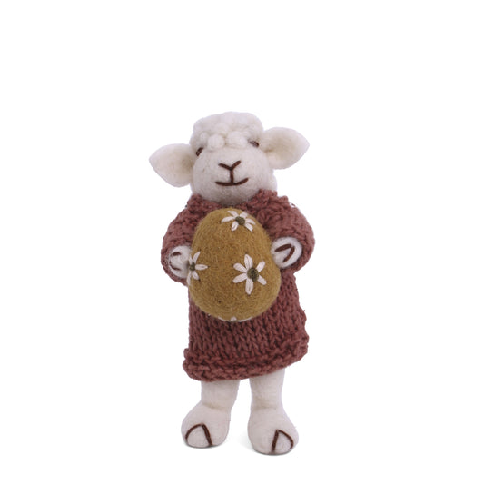 Gry & Sif White Sheep Dusty Red Dress & Egg