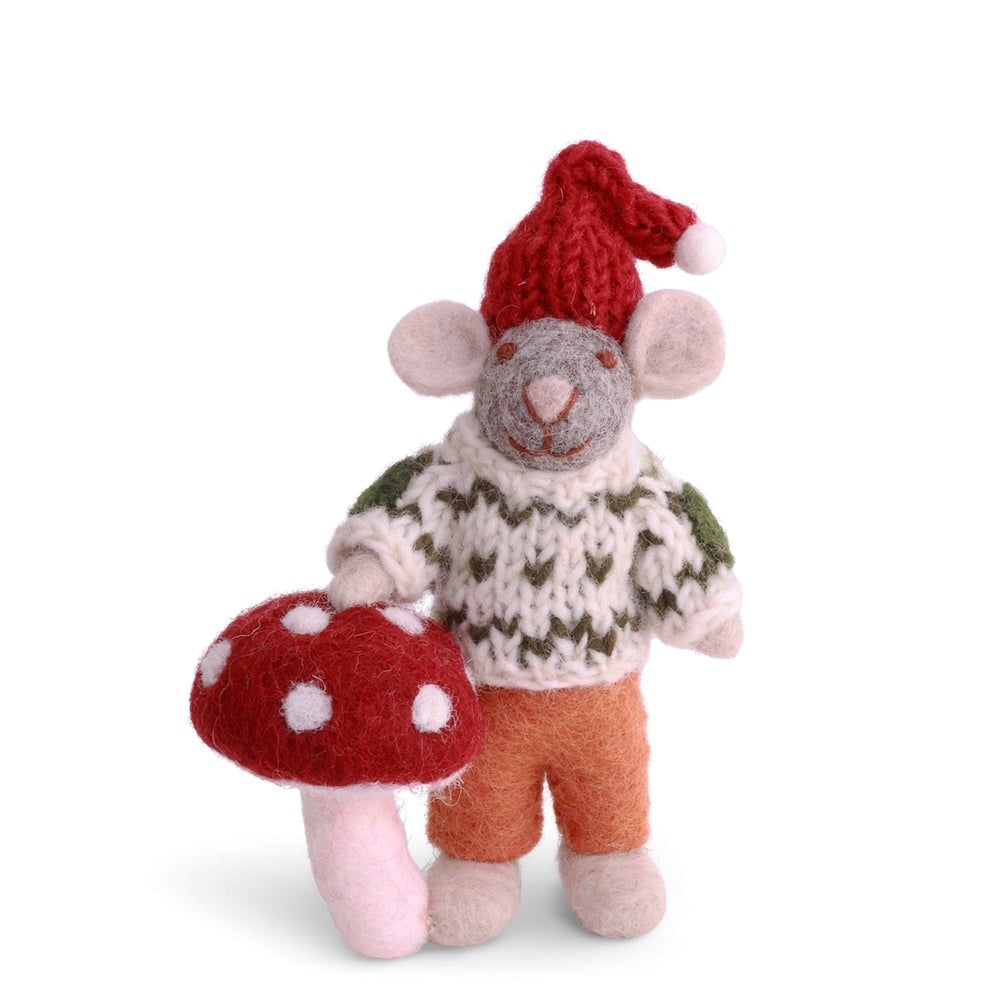 Gry & Sif Mouse Boy Small Grey with Mushroom