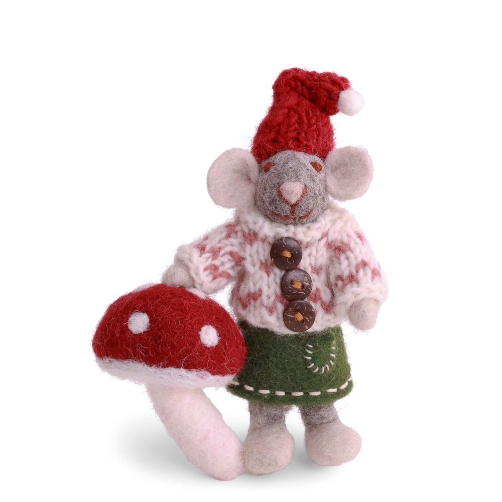 Gry & Sif Mouse Girl Small Grey with Mushroom