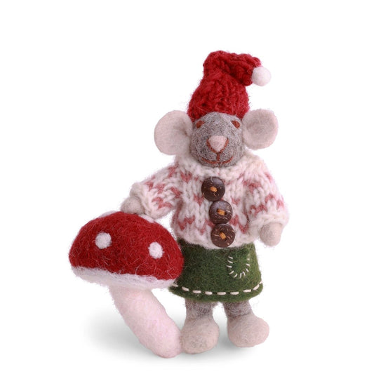 Gry & Sif Mouse Girl Small Grey with Mushroom