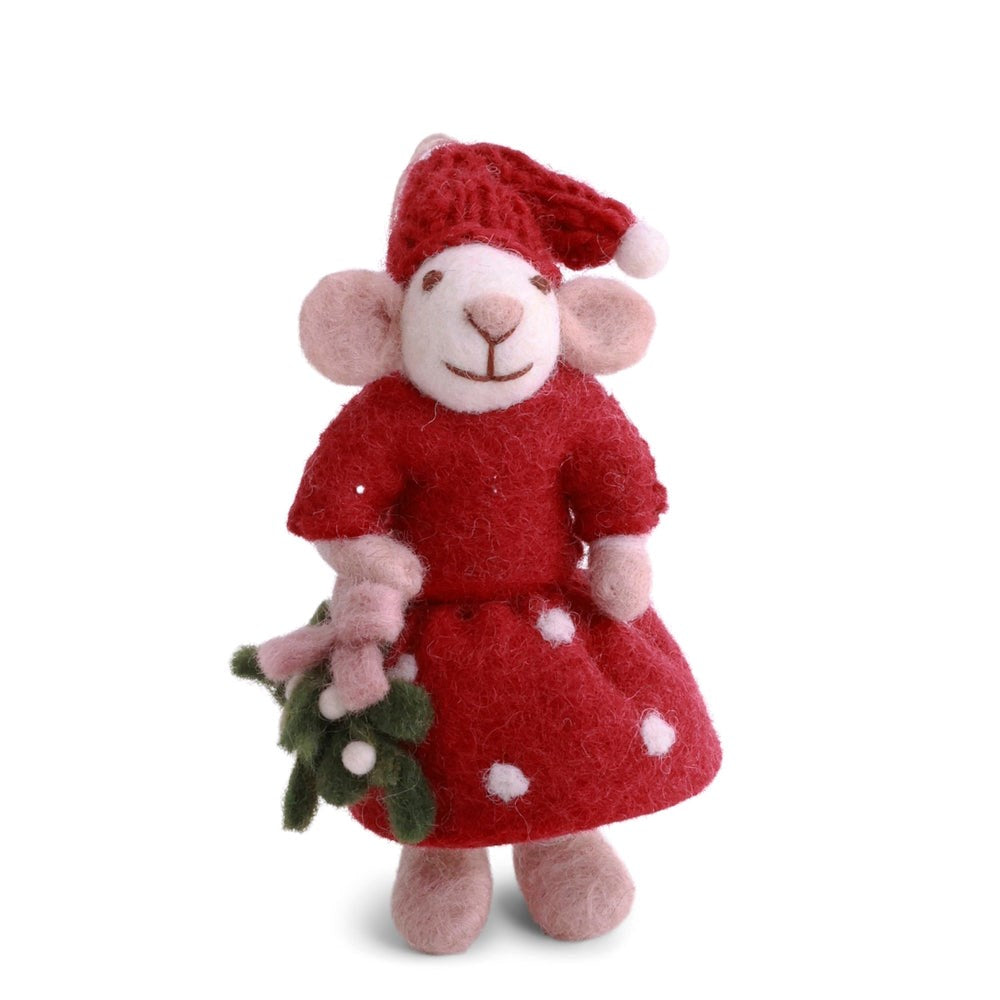 Gry & Sif Mouse Girl Small White with Mistletoe