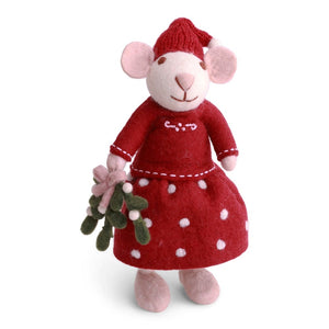 Gry & Sif Mouse Girl Medium White with Mistletoe
