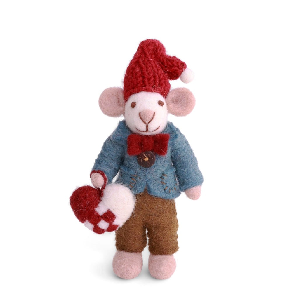 Gry & Sif Mouse Boy Small White with Braided Heart