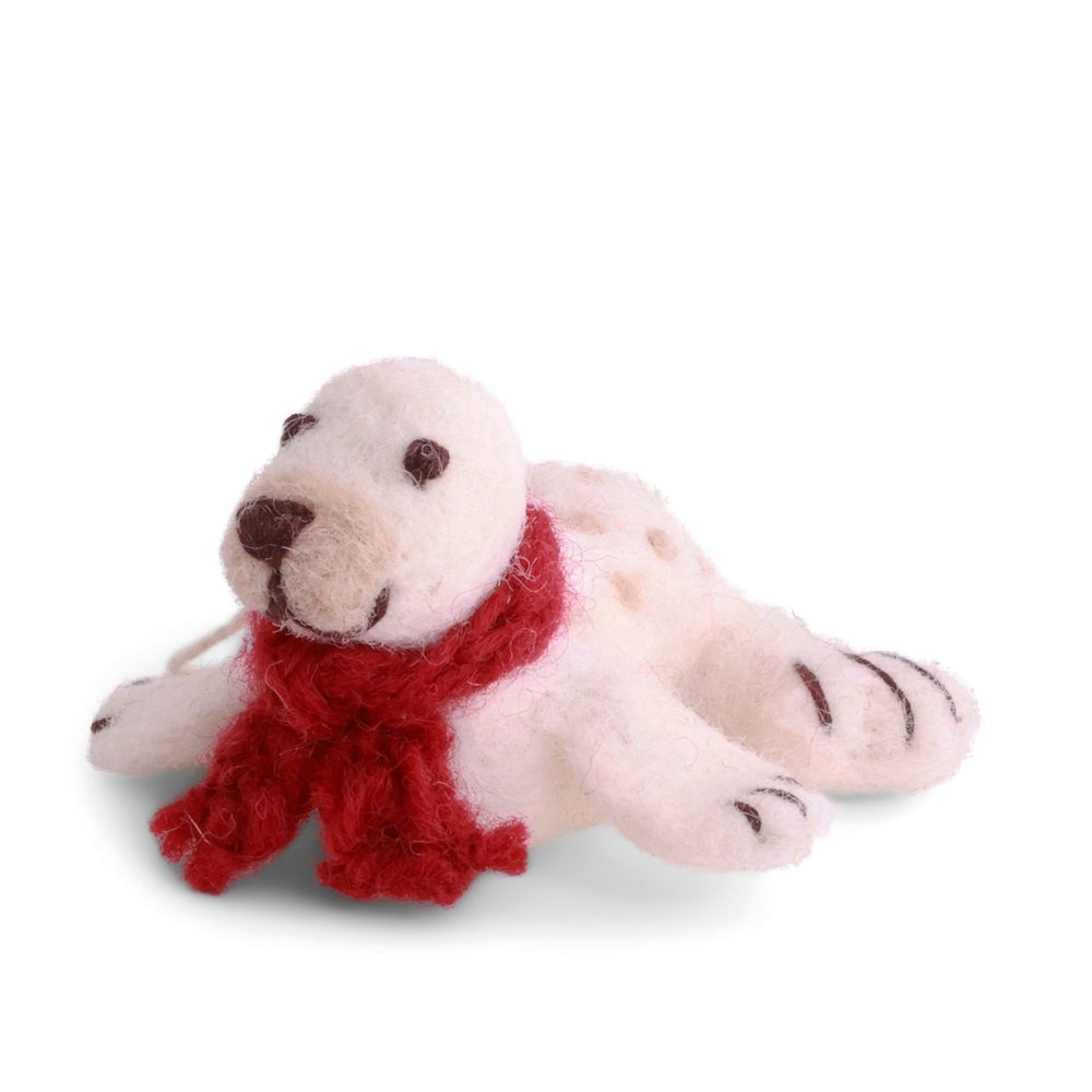 Gry & Sif Baby Seal Red Scarf Felt Decoration