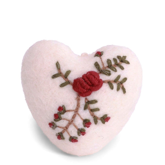 Gry & Sif Heart with Branch White Felt Decoration