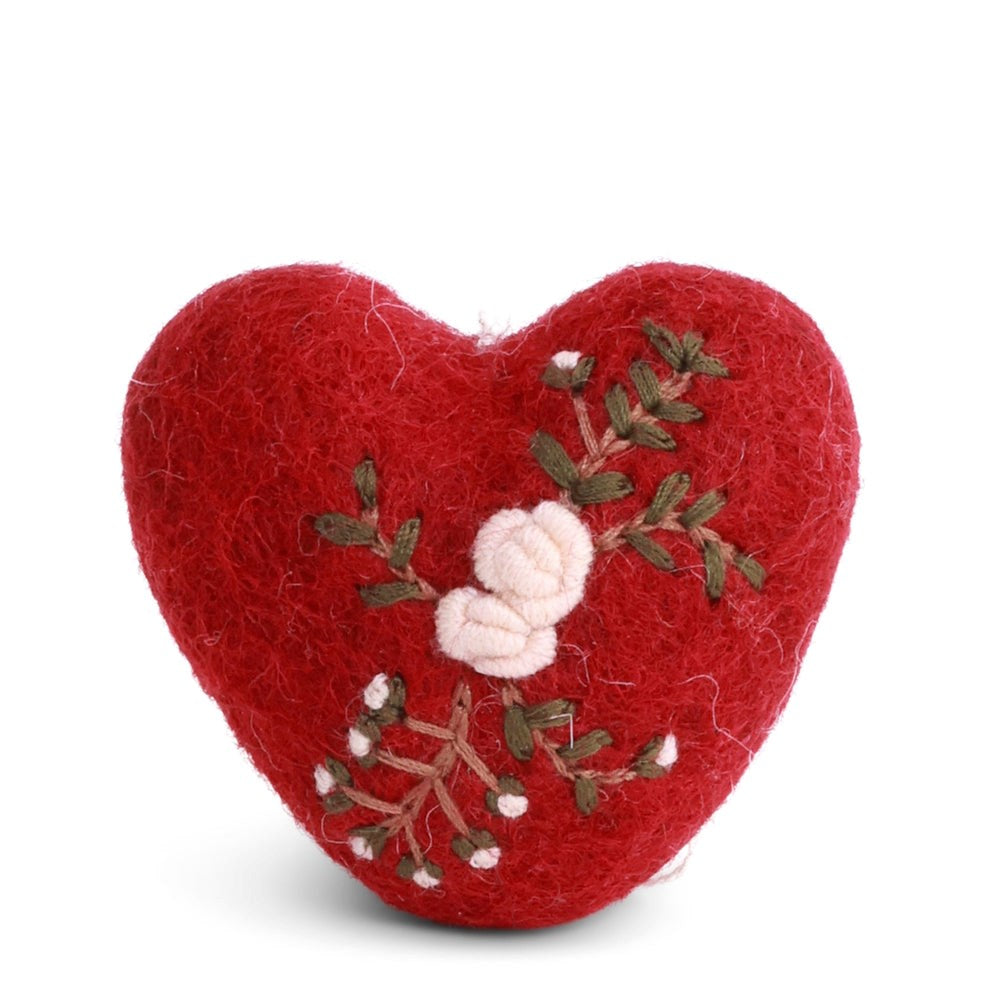 Gry & Sif Heart with Branch Red Felt Decoration