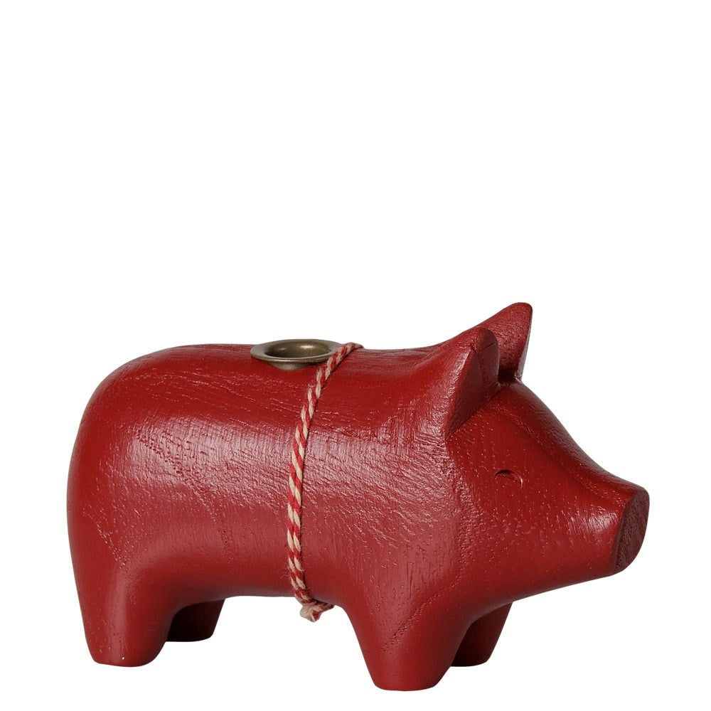 Maileg Wooden Candle Holder Pig Small Red