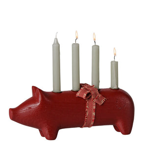 Maileg Wooden Candle Holder Pig Advent Medium Red