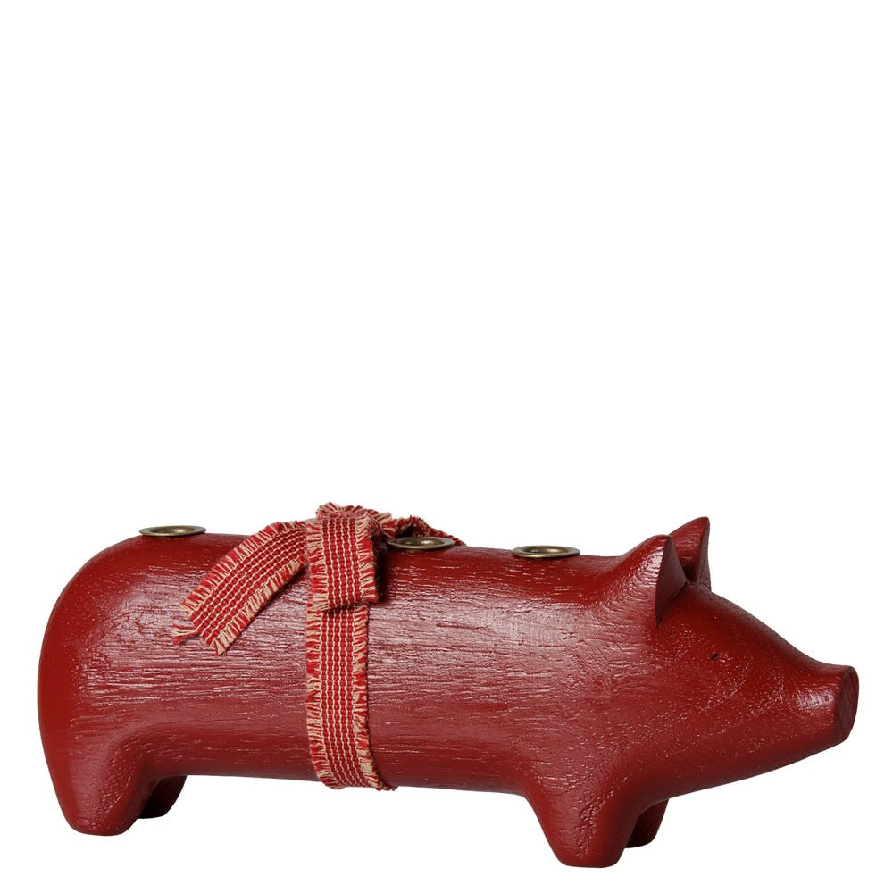 Maileg Wooden Candle Holder Pig Advent Medium Red