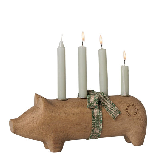 Maileg Wooden Candle Holder Pig Advent Medium Nature