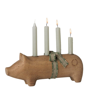 Maileg Wooden Candle Holder Pig Advent Medium Nature