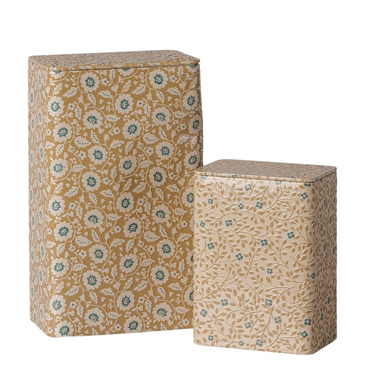 Maileg Metal Box Set Flowers Ocher-Blue 2pcs