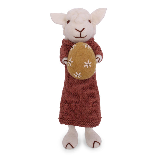 Gry & Sif Big White Sheep Dusty Red Dress & Egg