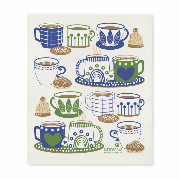Anneko Blue Fika Tea Towel & Dishcloth Gift Set