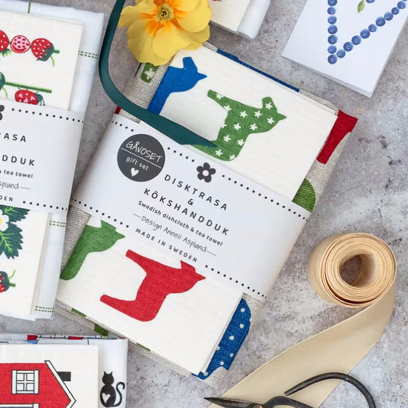 Anneko Dala Horses Tea Towel Linen & Dishcloth Gift Set
