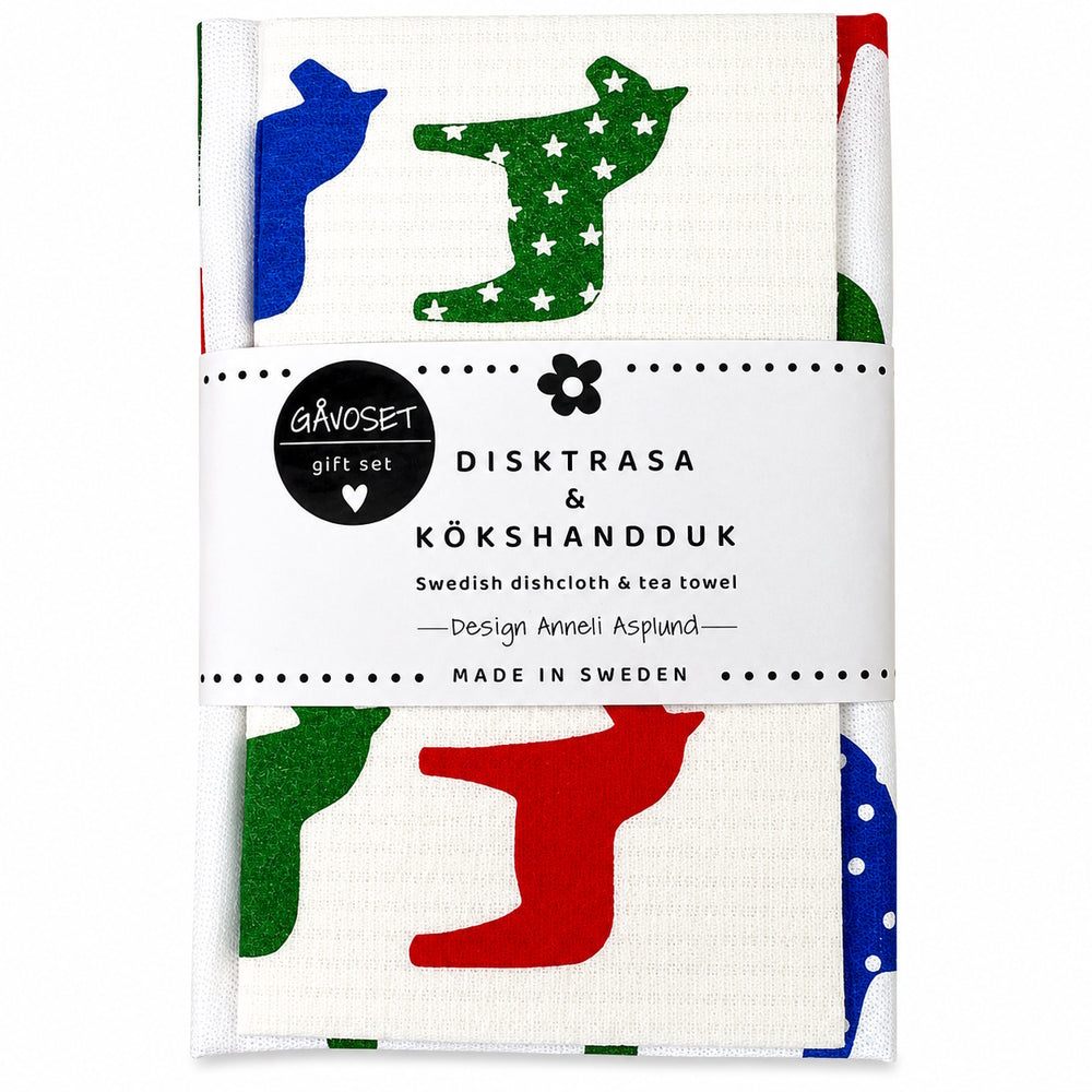 Anneko Dala Horses Tea Towel Linen & Dishcloth Gift Set