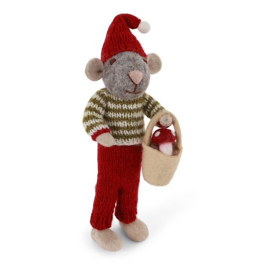 Gry & Sif Mouse Boy Big Grey with Mushroom Bucket
