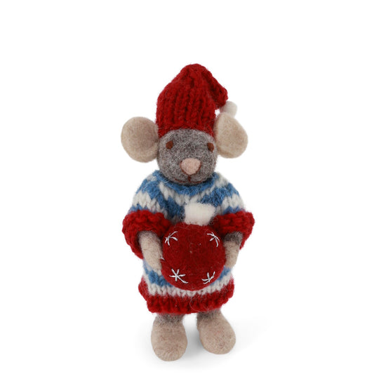 Gry & Sif Mouse Girl Small Grey with Bauble