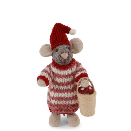 Gry & Sif Mouse Girl Small Grey with Mushroom Bucket