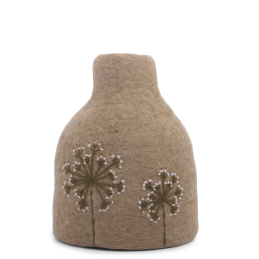 Gry & Sif Vase Felt Embroidered brown
